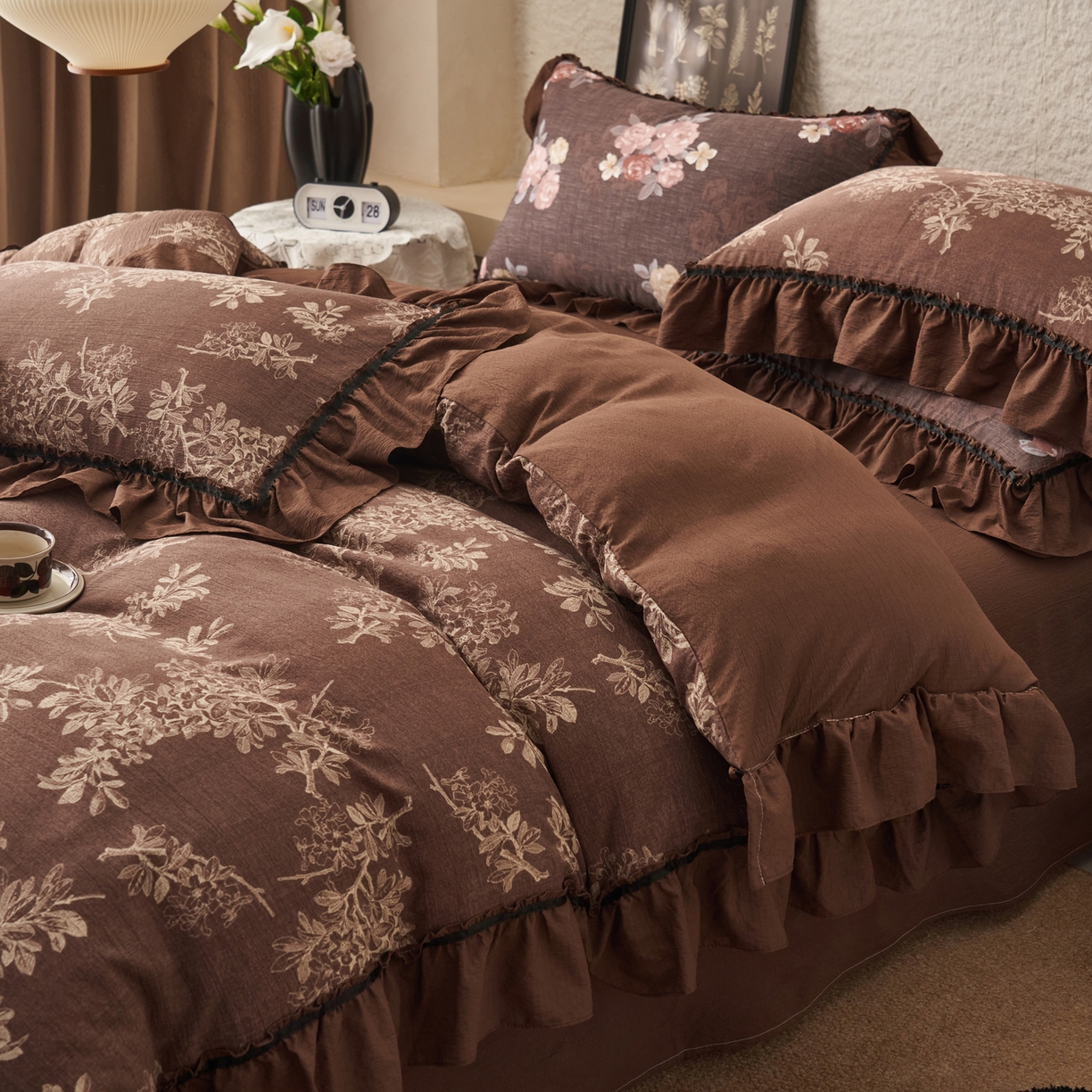 91家纺网 家纺一手货源 找家纺 （总）晨曦家纺 2026春夏新款复古博主风A类亚麻皱皱纱花边四件套