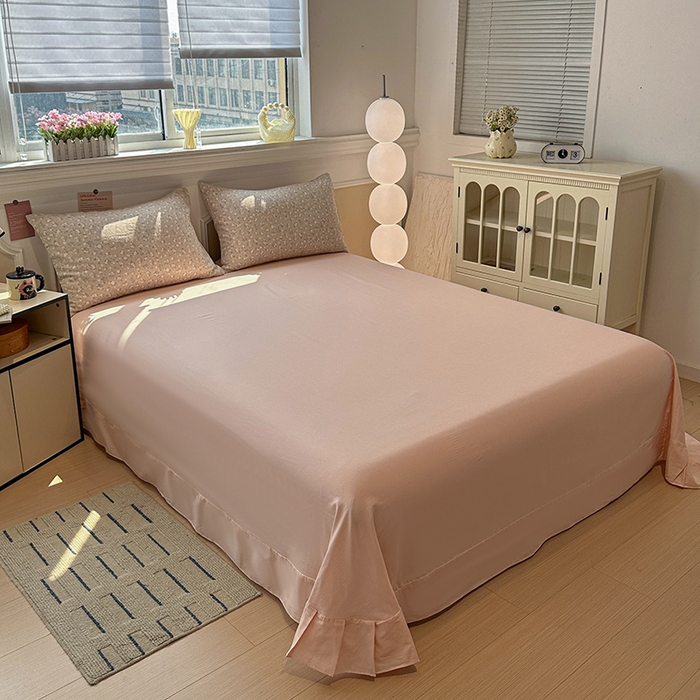 91家纺网 家纺一手货源 找家纺 忆生活家纺 2026春夏新款A类全棉纯棉有氧双层纱小清新四件套 云樱-卡其