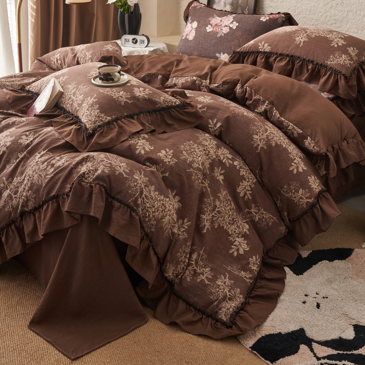 91家纺网 家纺一手货源 找家纺 （总）晨曦家纺 2026春夏新款复古博主风A类亚麻皱皱纱花边四件套