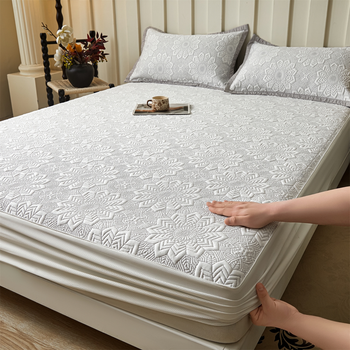 91家纺网 家纺一手货源 找家纺 （总）慕木家纺 2026新款高端三明治硅胶复合PE100%乙纶提花冰豆豆凉席空调席韩版INS系列（提供买家秀）