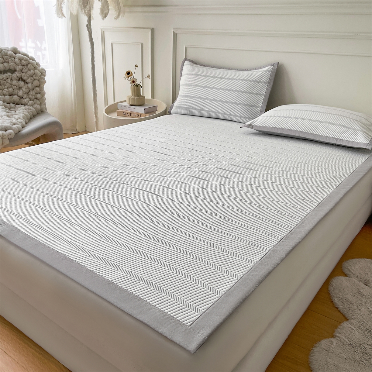 91家纺网 家纺一手货源 找家纺 慕木家纺 2026新款高端三明治硅胶复合PE100%乙纶提花冰豆豆凉席空调席韩版INS系列（提供买家秀） 韩INS-韩结床席款