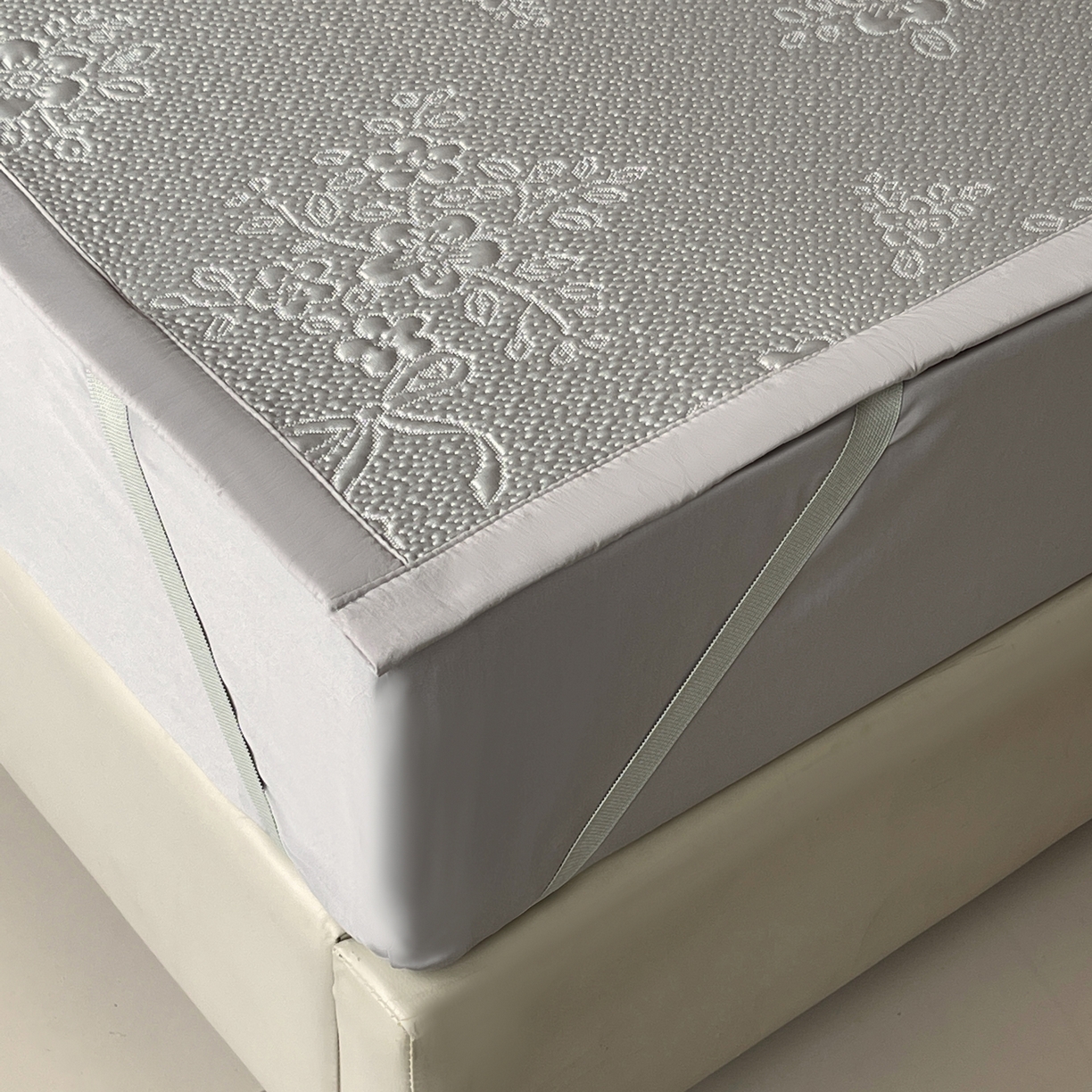 91家纺网 家纺一手货源 找家纺 春皖家纺 2026新款提花浮雕冰豆豆凉感席三件套-浅夏花结 浅夏花结-灰