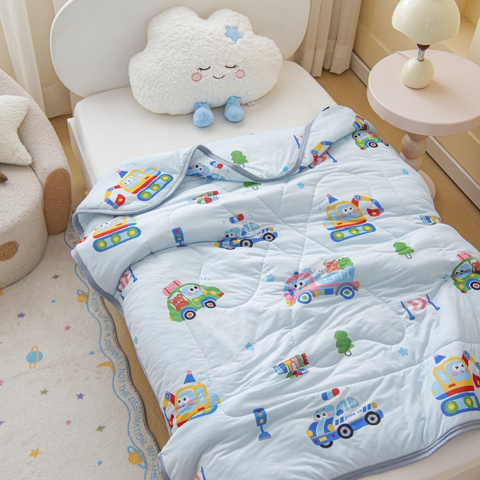 91家纺网 家纺一手货源 找家纺 鱼宝 2026新款儿童夏被凉席三件套 超级警车