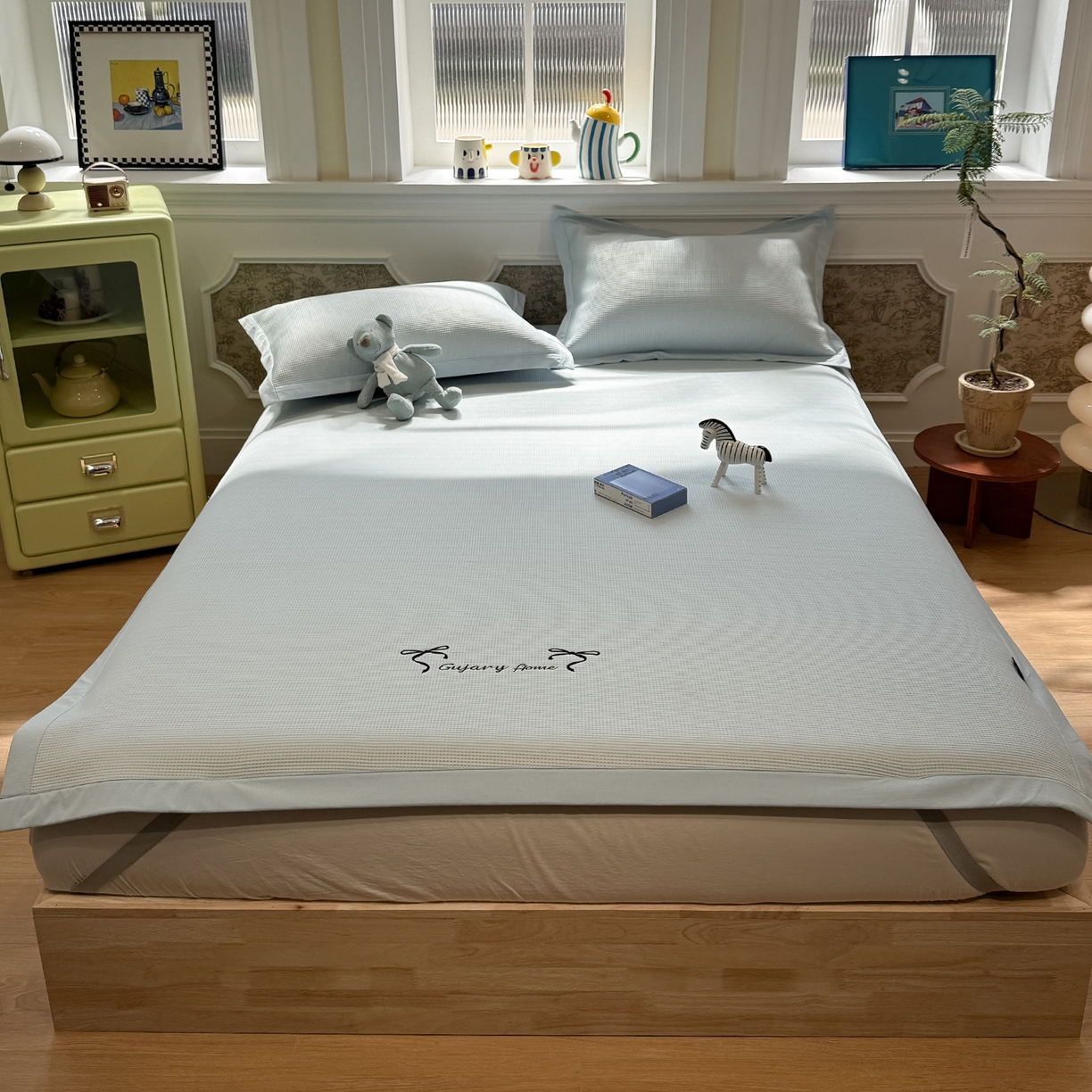 （总）GUJARY古家丽 2026新款A类刺绣凉豆豆凉席miumiu风绣蝴蝶结