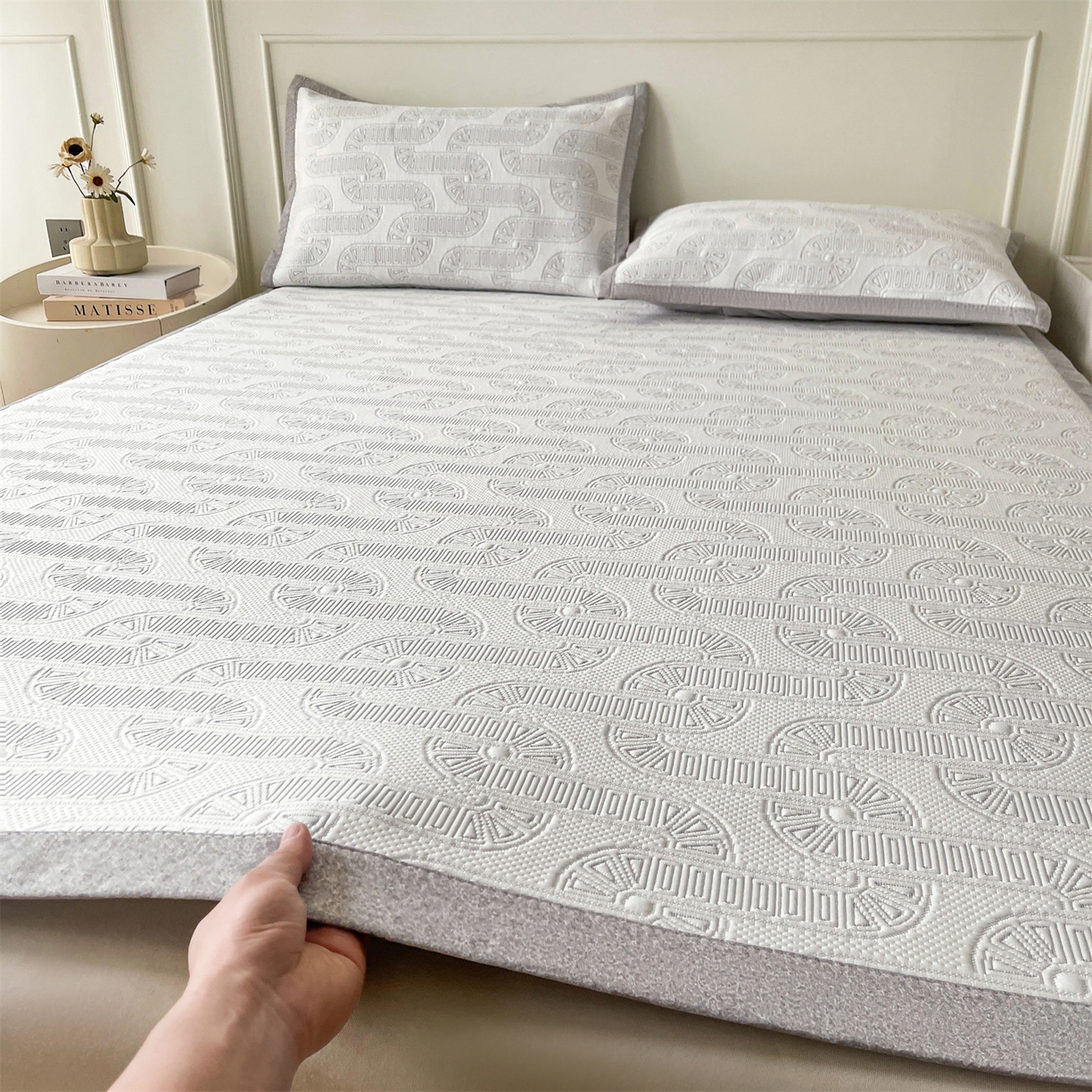 91家纺网 家纺一手货源 找家纺 （总）慕木家纺 2026新款高端三明治硅胶复合PE100%乙纶提花冰豆豆凉席空调席韩版INS系列（提供买家秀）