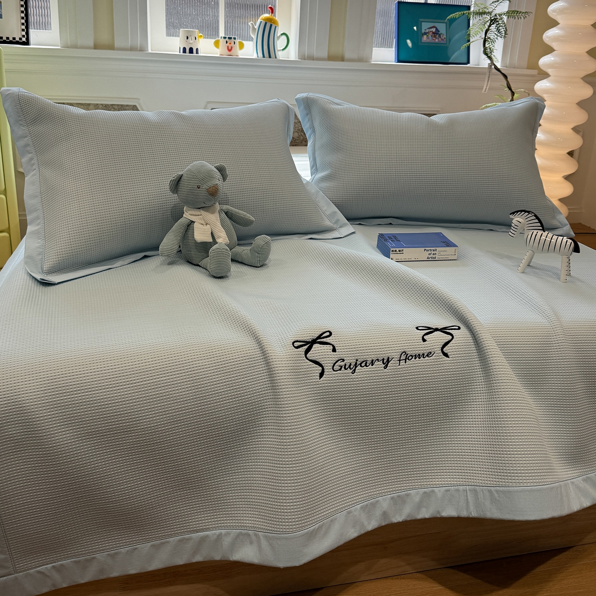 91家纺网 家纺一手货源 找家纺 （总）GUJARY古家丽 2026新款A类刺绣凉豆豆凉席miumiu风绣蝴蝶结