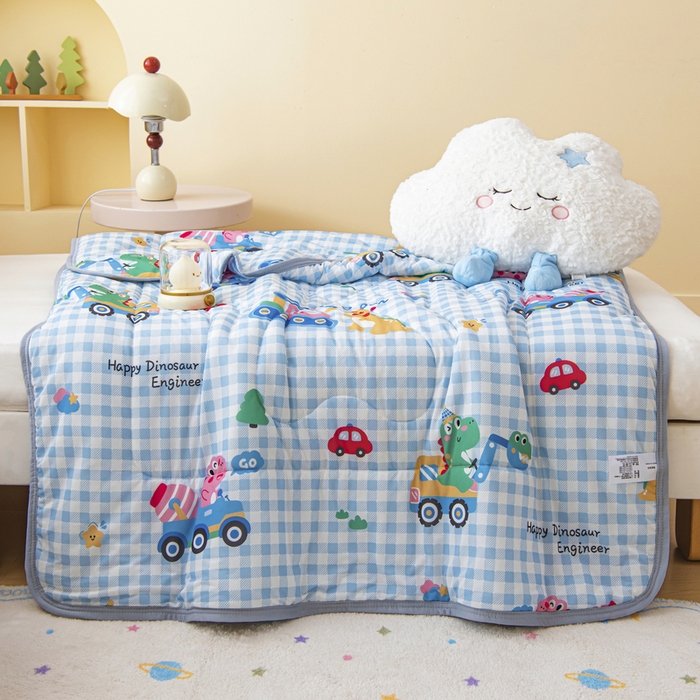 91家纺网 家纺一手货源 找家纺 鱼宝 2026新款儿童夏被凉席三件套 恐龙车队