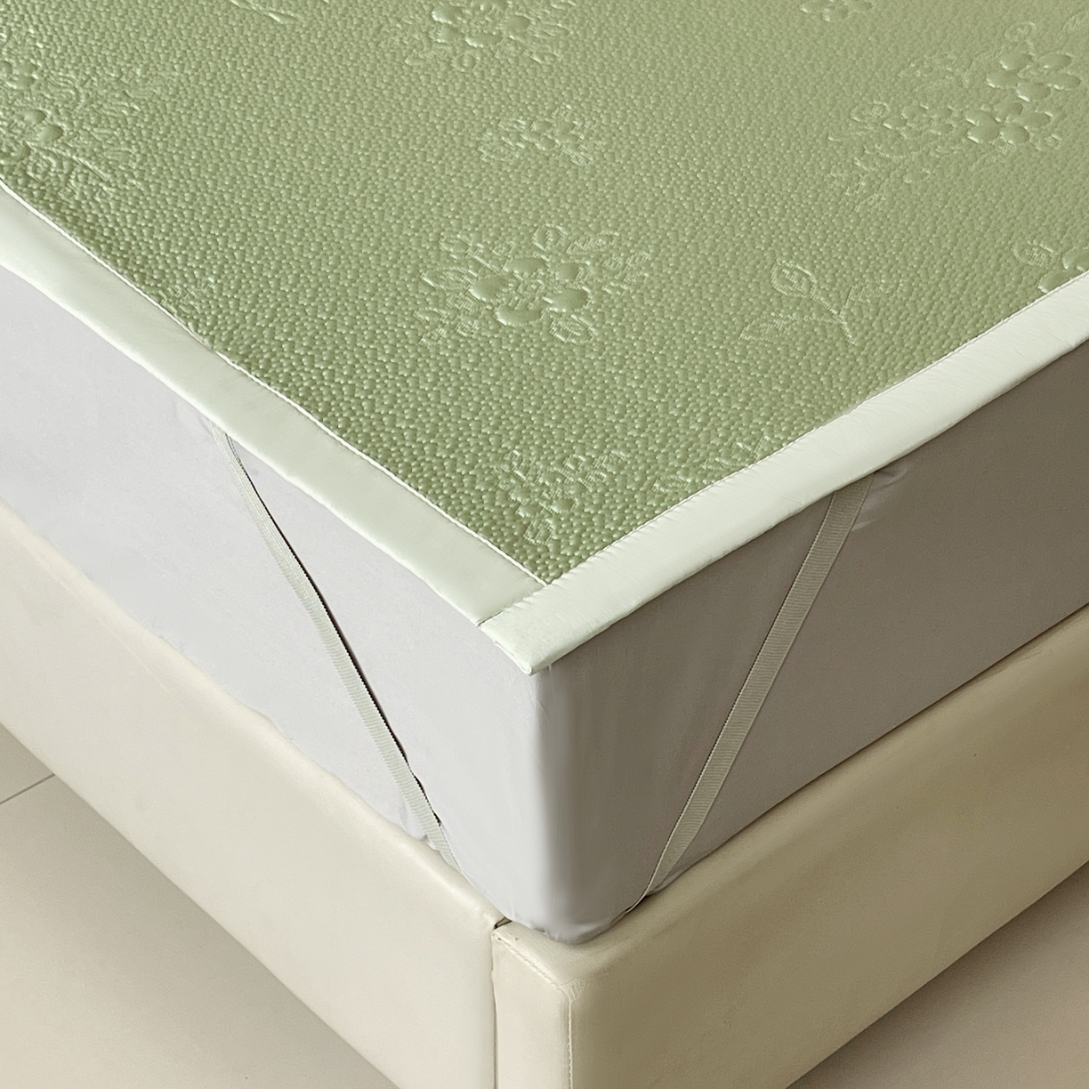 91家纺网 家纺一手货源 找家纺 春皖家纺 2026新款提花浮雕冰豆豆凉感席三件套-浅夏花结 浅夏花结-绿