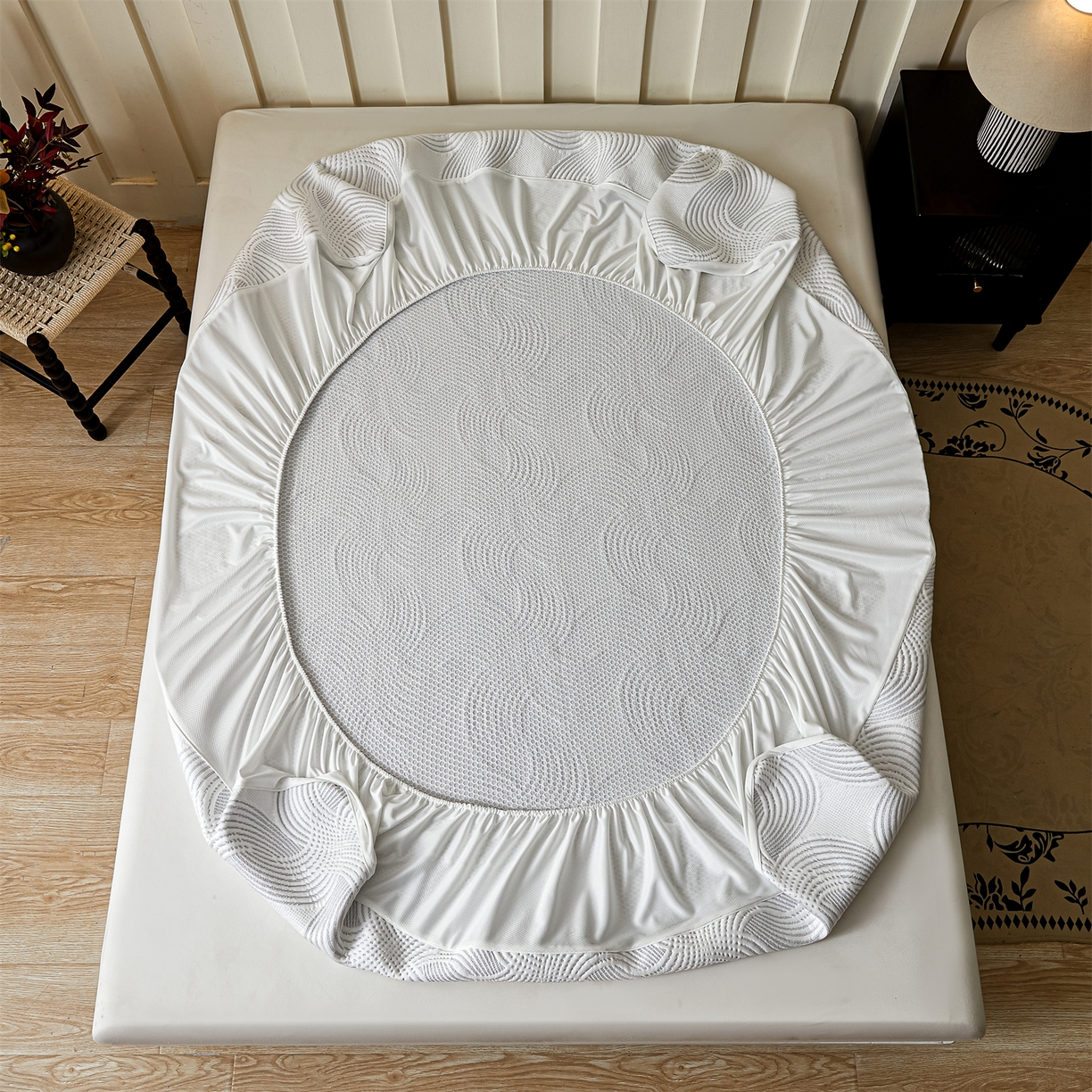 91家纺网 家纺一手货源 找家纺 慕木家纺 2026新款高端三明治硅胶复合PE100%乙纶提花冰豆豆凉席空调席韩版INS系列（提供买家秀） 韩INS-回川灰床笠款