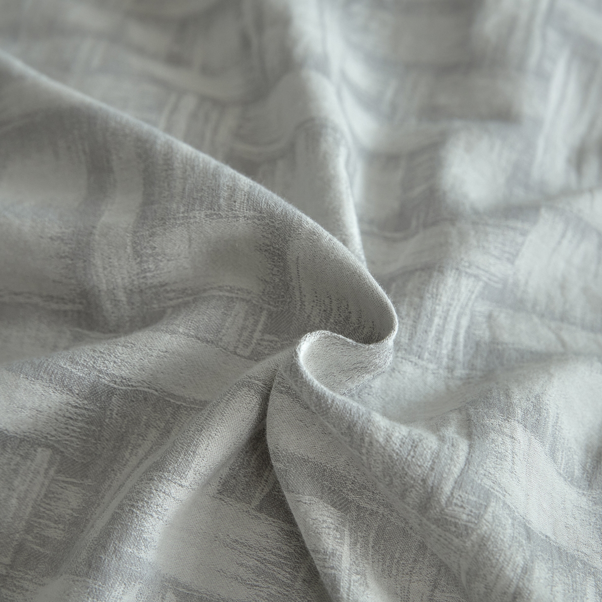 91家纺网 家纺一手货源 找家纺 如一 2026新款A类色织提花全棉双层纱水洗棉四件套 浮光灰