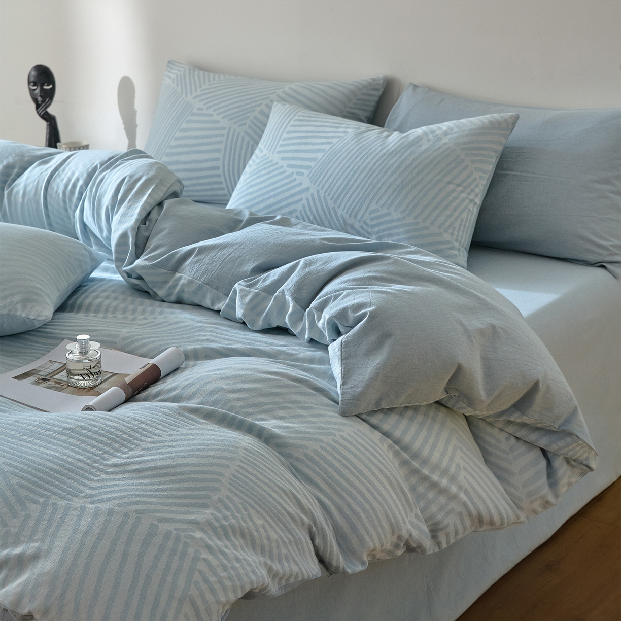 如一 2026新款A类色织提花全棉双层纱水洗棉四件套 序章蓝