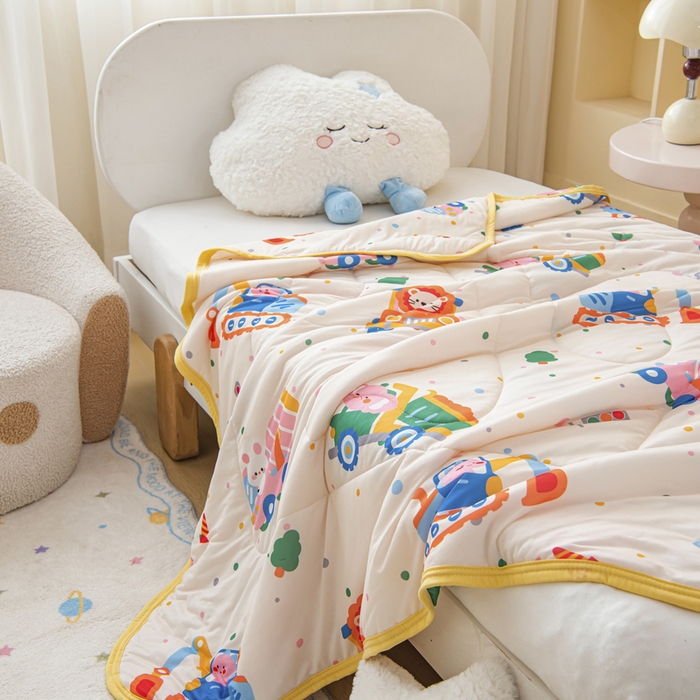 91家纺网 家纺一手货源 找家纺 鱼宝 2026新款儿童夏被凉席三件套 萌趣小车