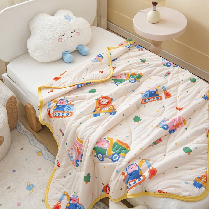 91家纺网 家纺一手货源 找家纺 鱼宝 2026新款儿童夏被凉席三件套 萌趣小车