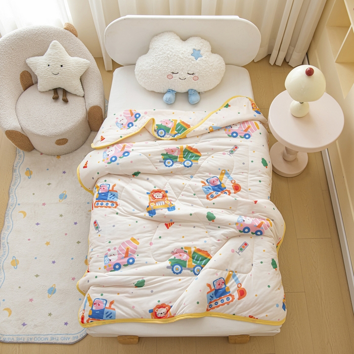 91家纺网 家纺一手货源 找家纺 鱼宝 2026新款儿童夏被凉席三件套 萌趣小车