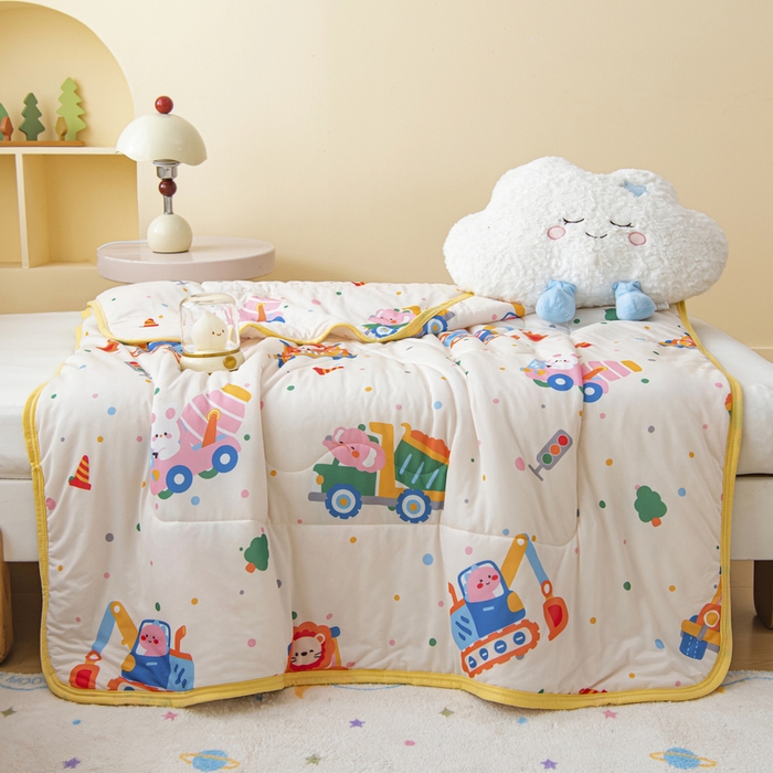 91家纺网 家纺一手货源 找家纺 鱼宝 2026新款儿童夏被凉席三件套 萌趣小车