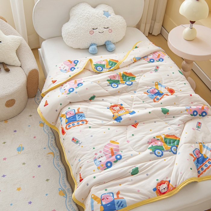 91家纺网 家纺一手货源 找家纺 鱼宝 2026新款儿童夏被凉席三件套 萌趣小车