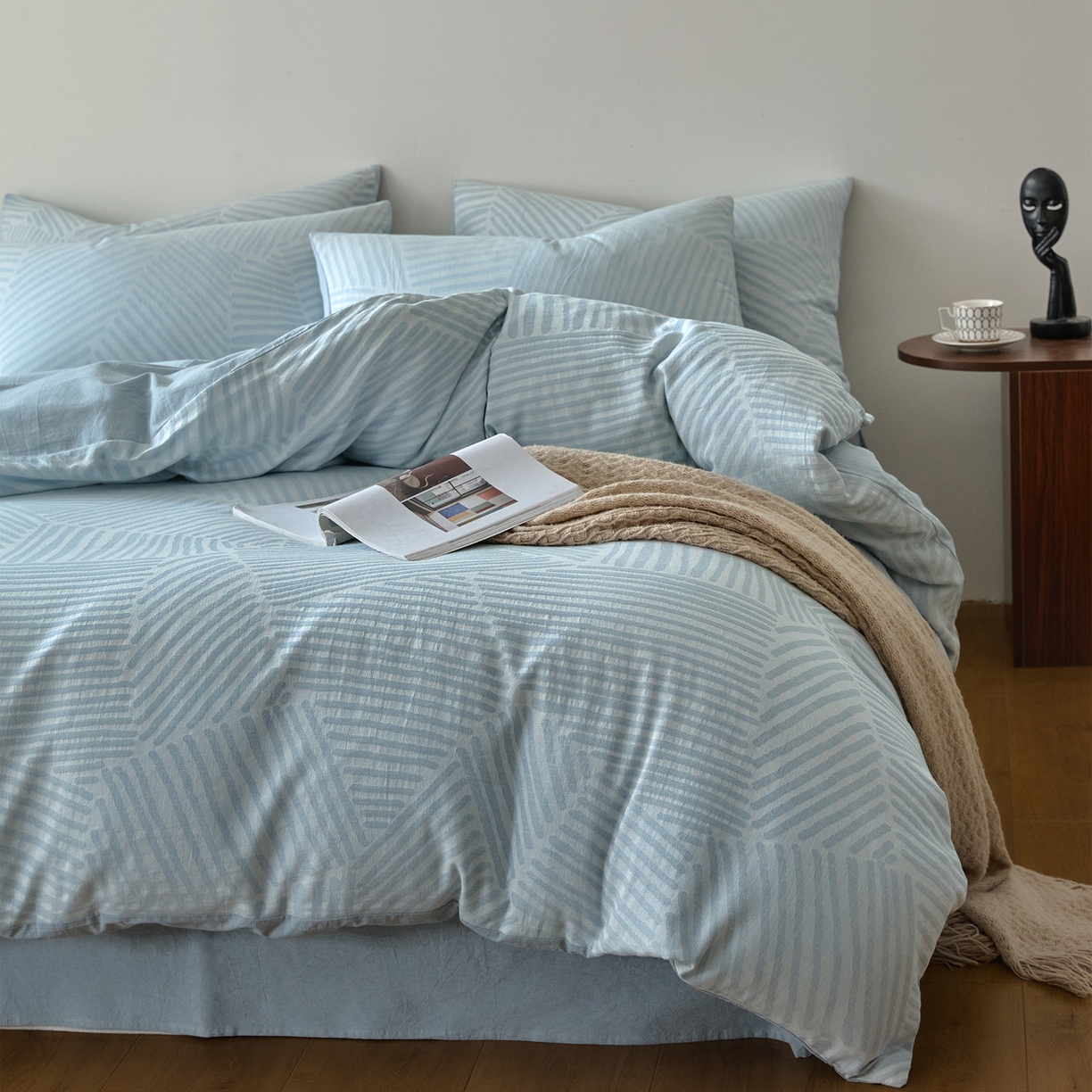 91家纺网 家纺一手货源 找家纺 （总）如一 2026新款A类色织提花全棉双层纱水洗棉四件套