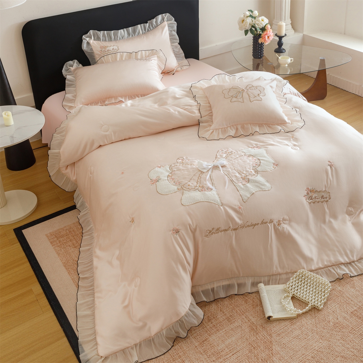 91家纺网 家纺一手货源 找家纺 优贝家纺 2026新款夏被韩版夏被四件套刺绣款直播热款 花仙子-粉