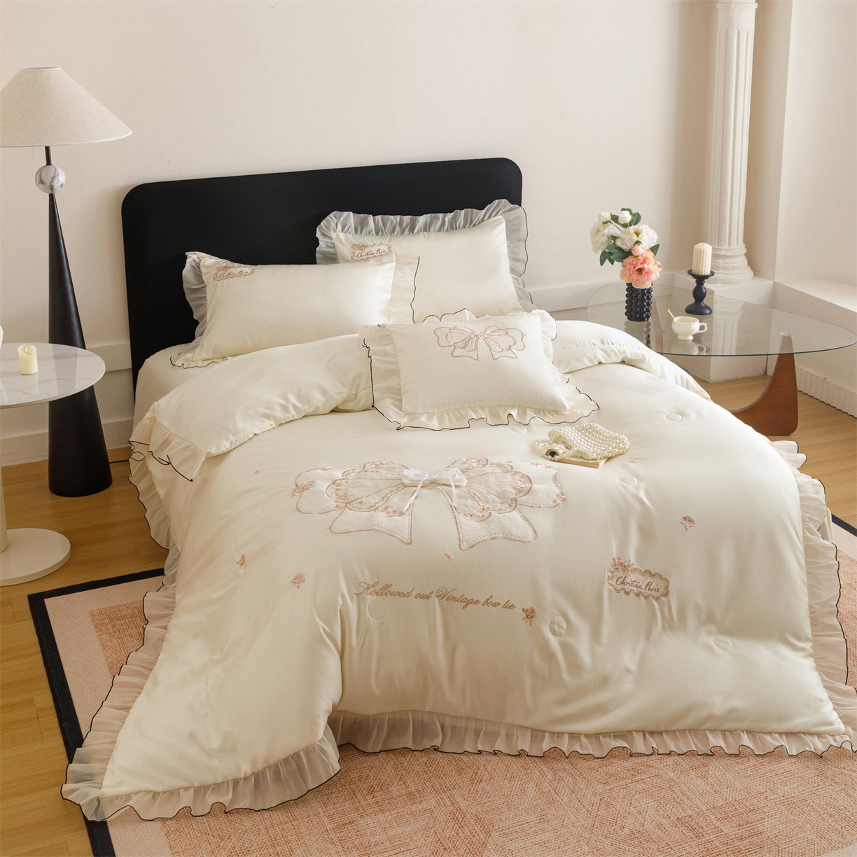 91家纺网 家纺一手货源 找家纺 优贝家纺 2026新款夏被韩版夏被四件套刺绣款直播热款 花仙子-白