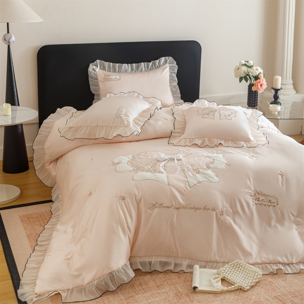 91家纺网 家纺一手货源 找家纺 优贝家纺 2026新款夏被韩版夏被四件套刺绣款直播热款 花仙子-粉