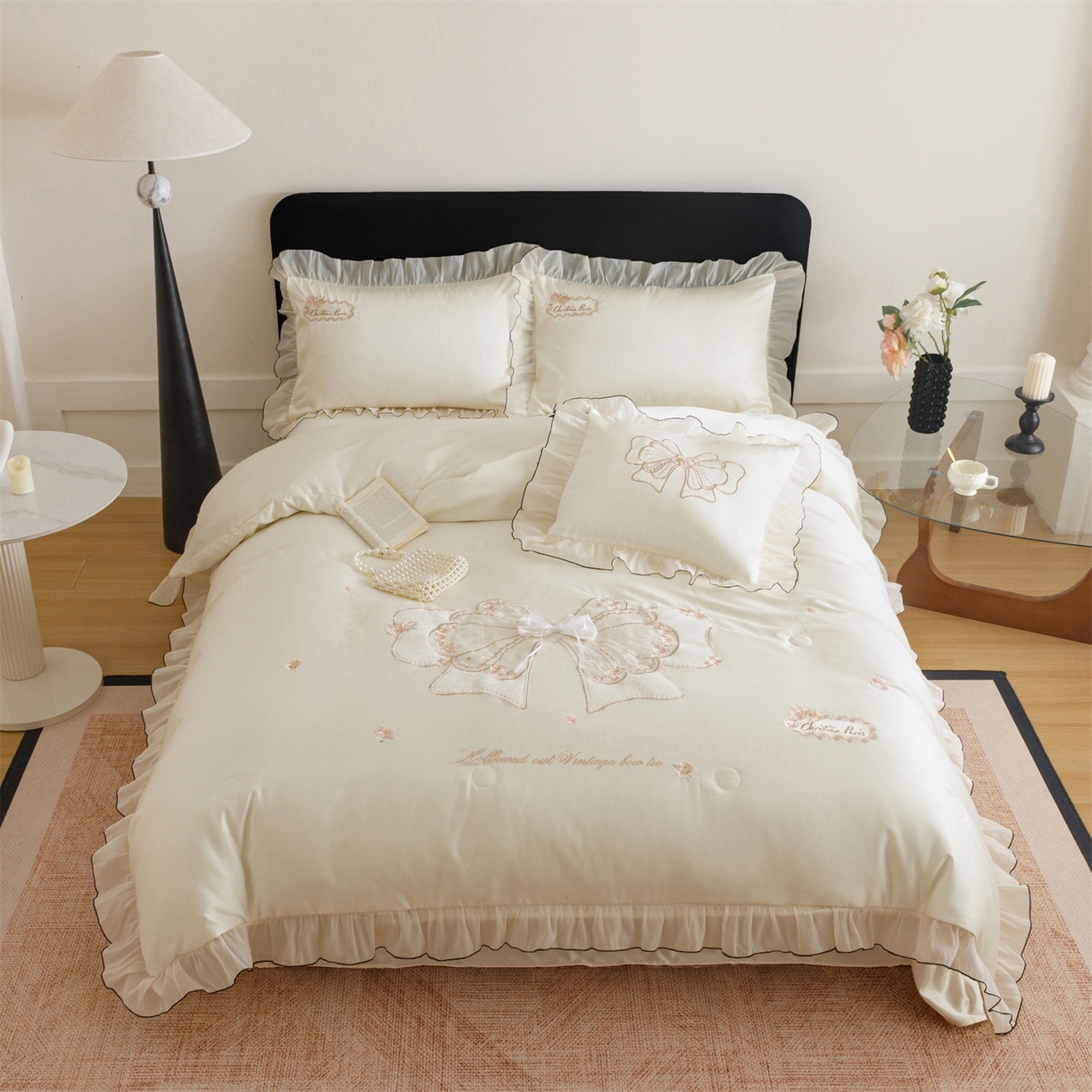 91家纺网 家纺一手货源 找家纺 优贝家纺 2026新款夏被韩版夏被四件套刺绣款直播热款 花仙子-白