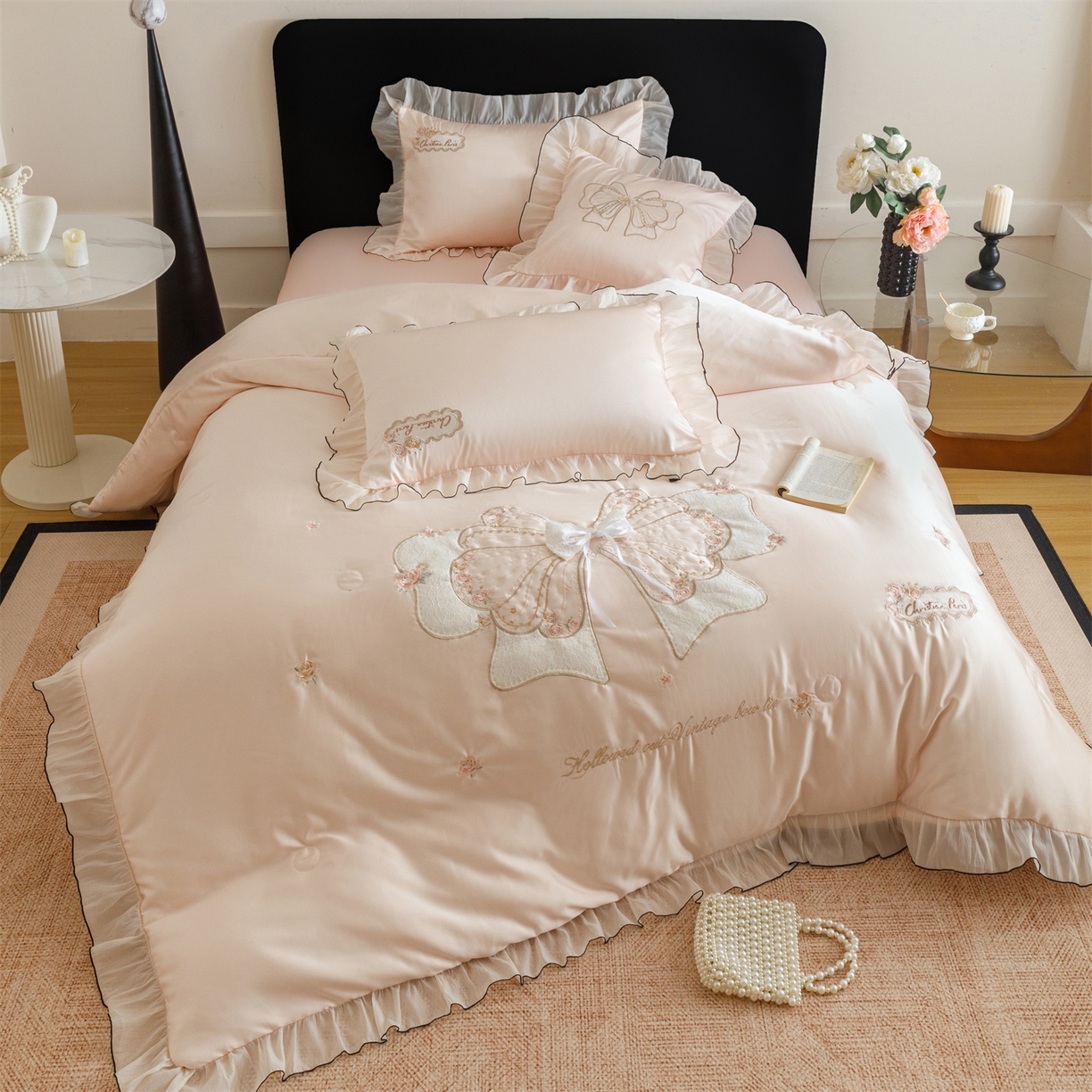 91家纺网 家纺一手货源 找家纺 优贝家纺 2026新款夏被韩版夏被四件套刺绣款直播热款 花仙子-粉