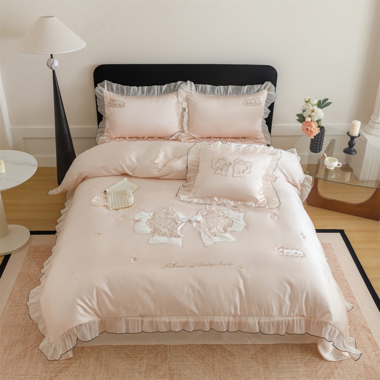 91家纺网 家纺一手货源 找家纺 优贝家纺 2026新款夏被韩版夏被四件套刺绣款直播热款 花仙子-粉