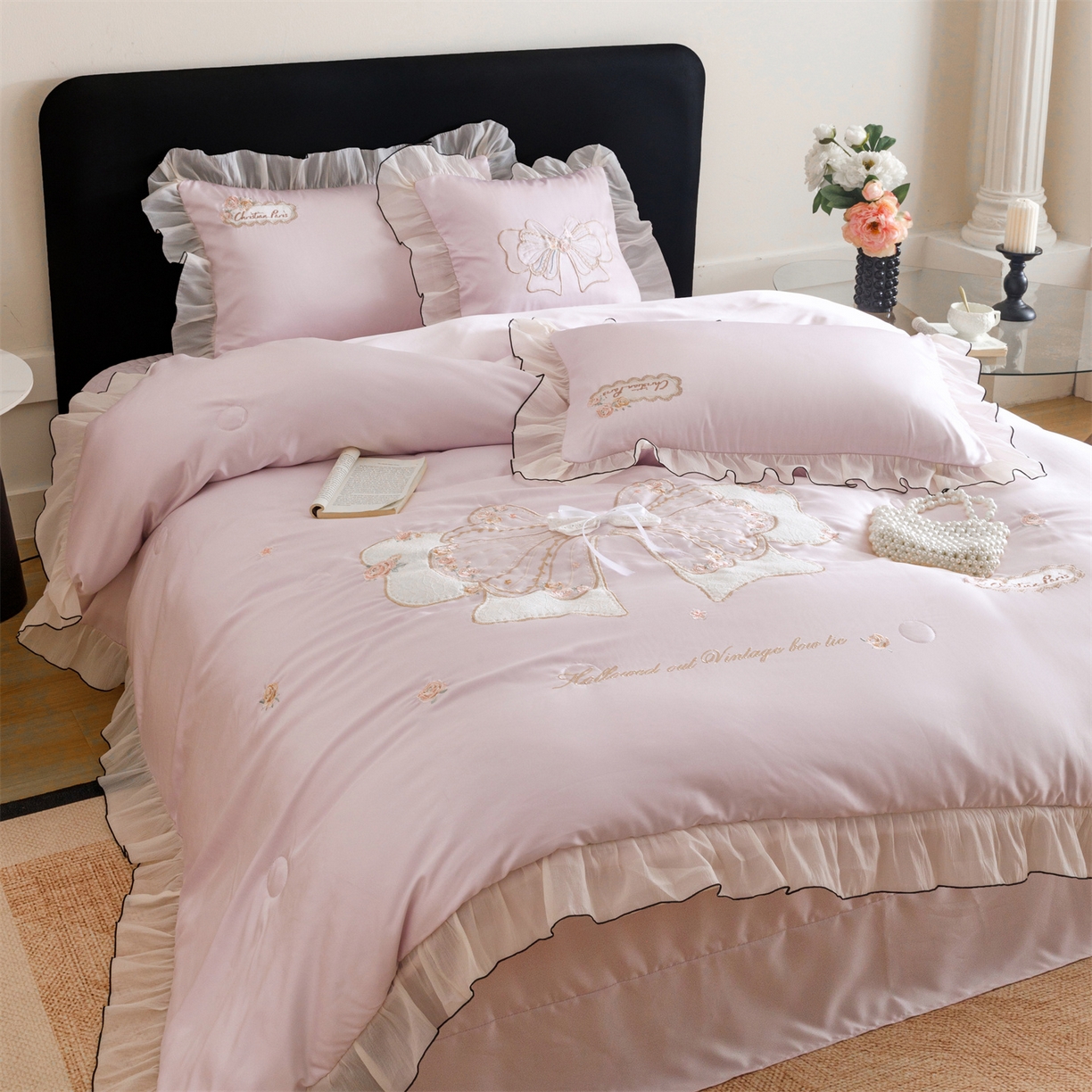 91家纺网 家纺一手货源 找家纺 优贝家纺 2026新款夏被韩版夏被四件套刺绣款直播热款 花仙子-紫