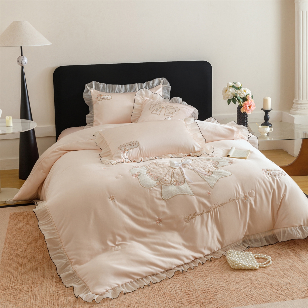 91家纺网 家纺一手货源 找家纺 优贝家纺 2026新款夏被韩版夏被四件套刺绣款直播热款 花仙子-粉