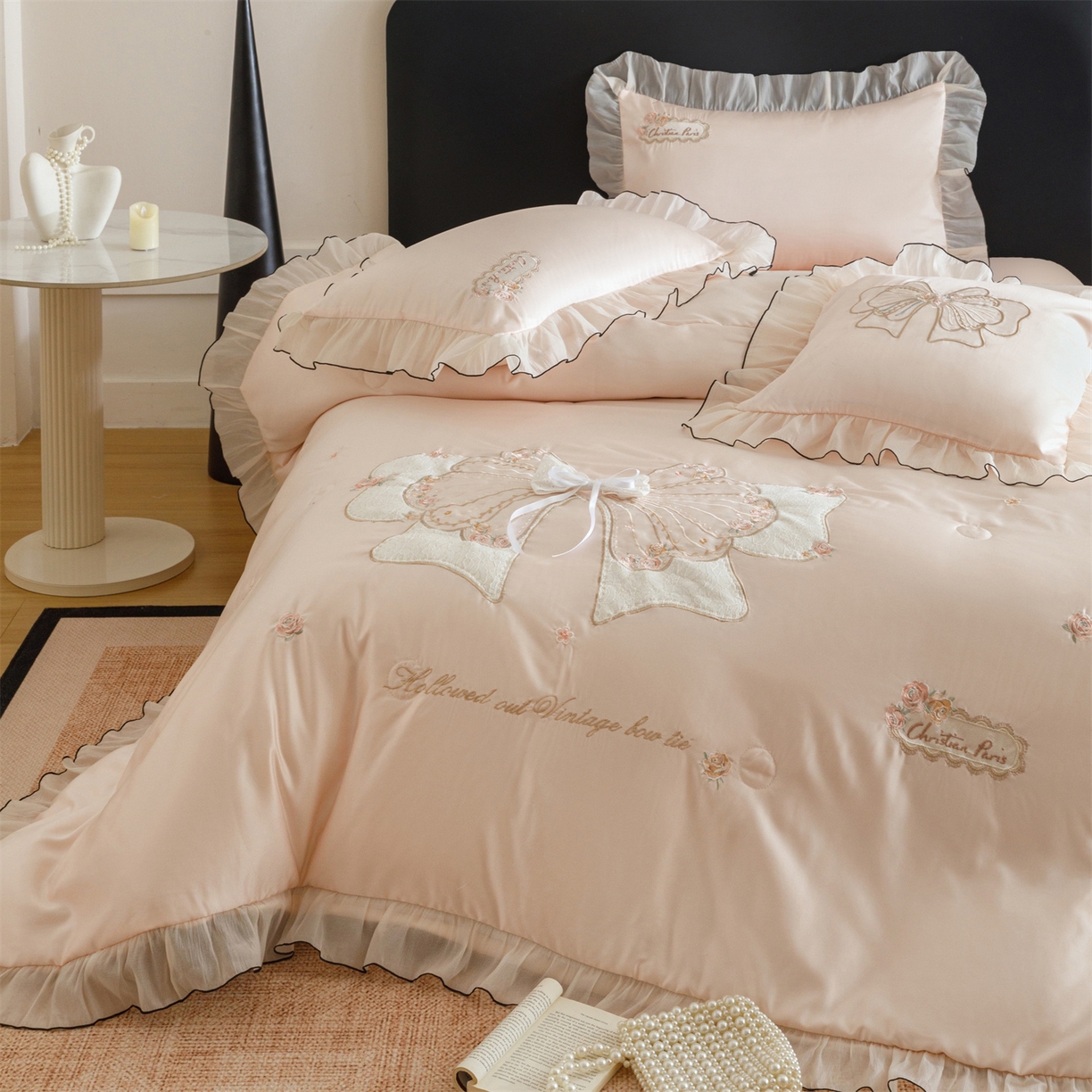 91家纺网 家纺一手货源 找家纺 优贝家纺 2026新款夏被韩版夏被四件套刺绣款直播热款 花仙子-粉