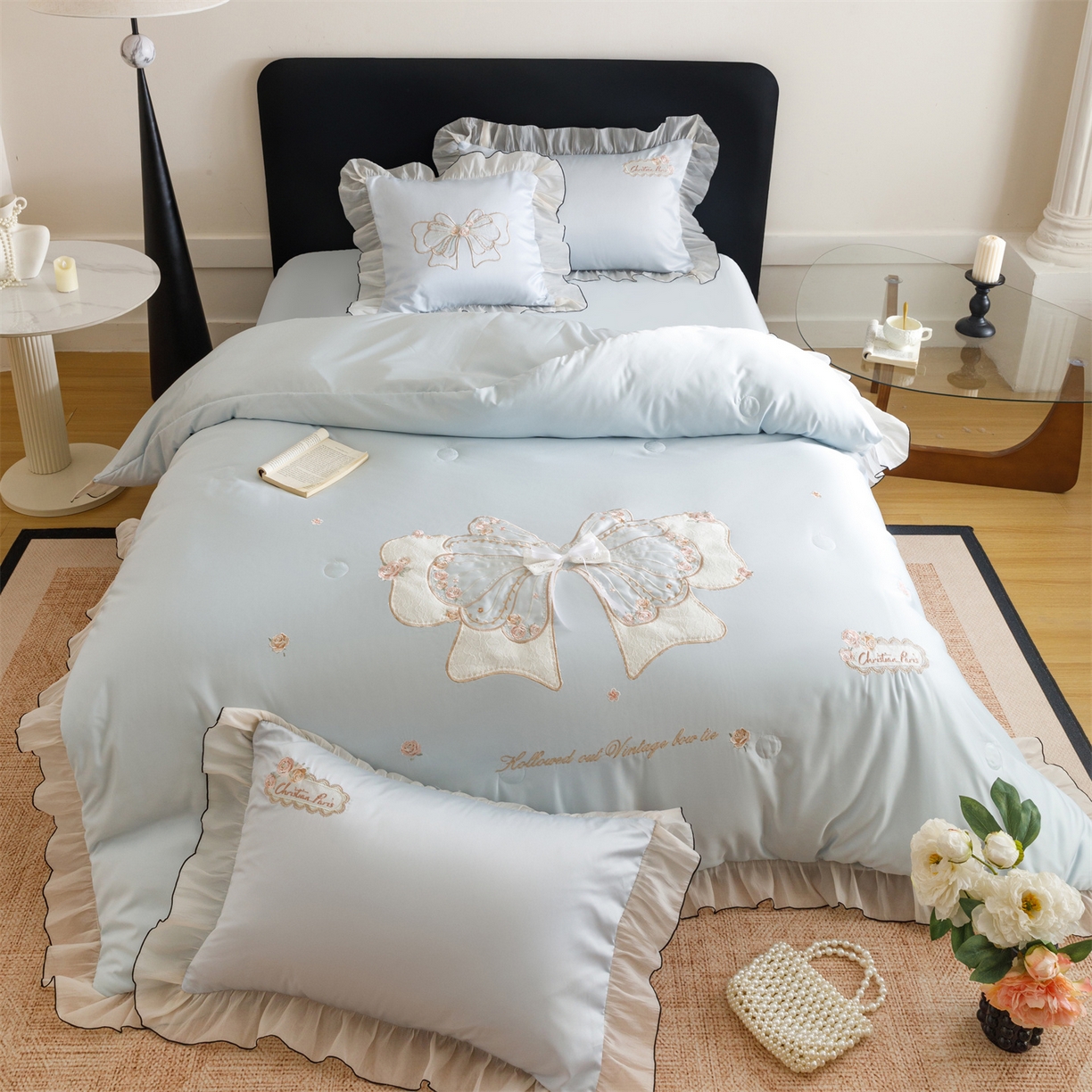 91家纺网 家纺一手货源 找家纺 优贝家纺 2026新款夏被韩版夏被四件套刺绣款直播热款 花仙子-蓝