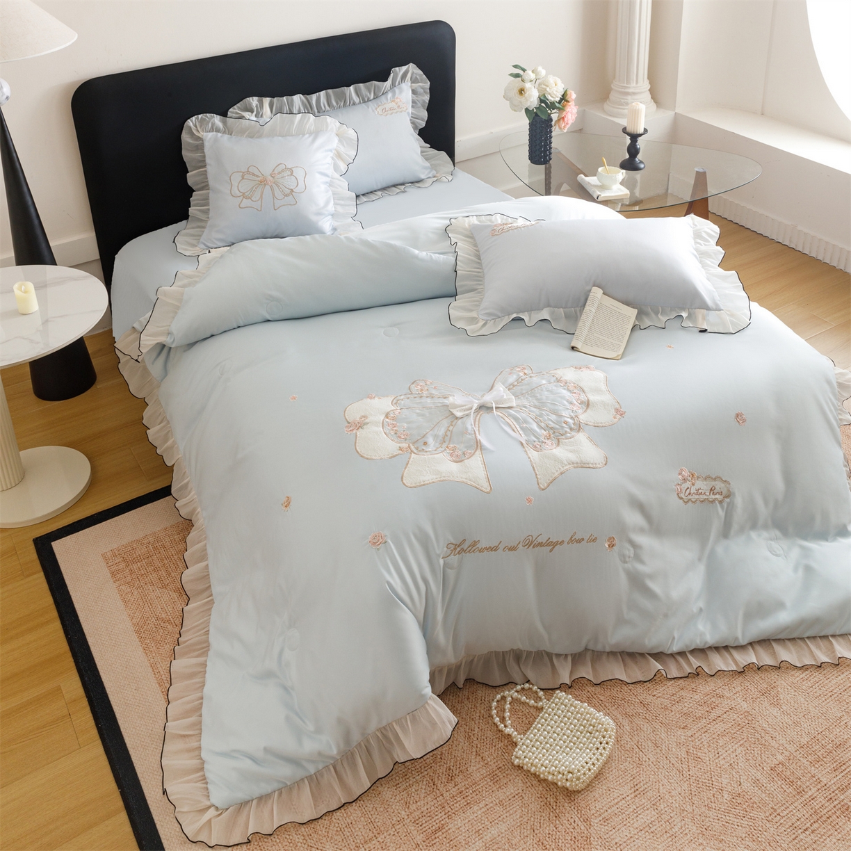 91家纺网 家纺一手货源 找家纺 优贝家纺 2026新款夏被韩版夏被四件套刺绣款直播热款 花仙子-蓝