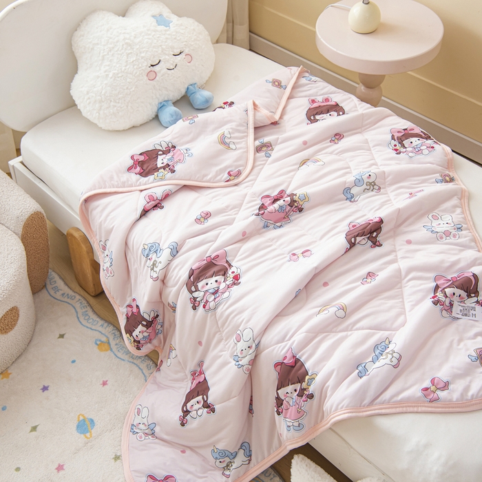 91家纺网 家纺一手货源 找家纺 鱼宝 2026新款儿童夏被凉席三件套 魔法公主