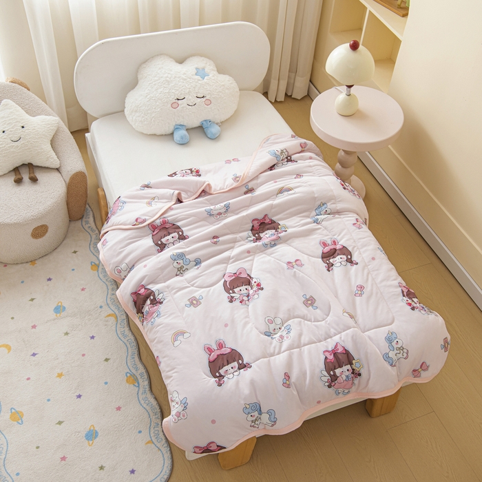 91家纺网 家纺一手货源 找家纺 鱼宝 2026新款儿童夏被凉席三件套 魔法公主