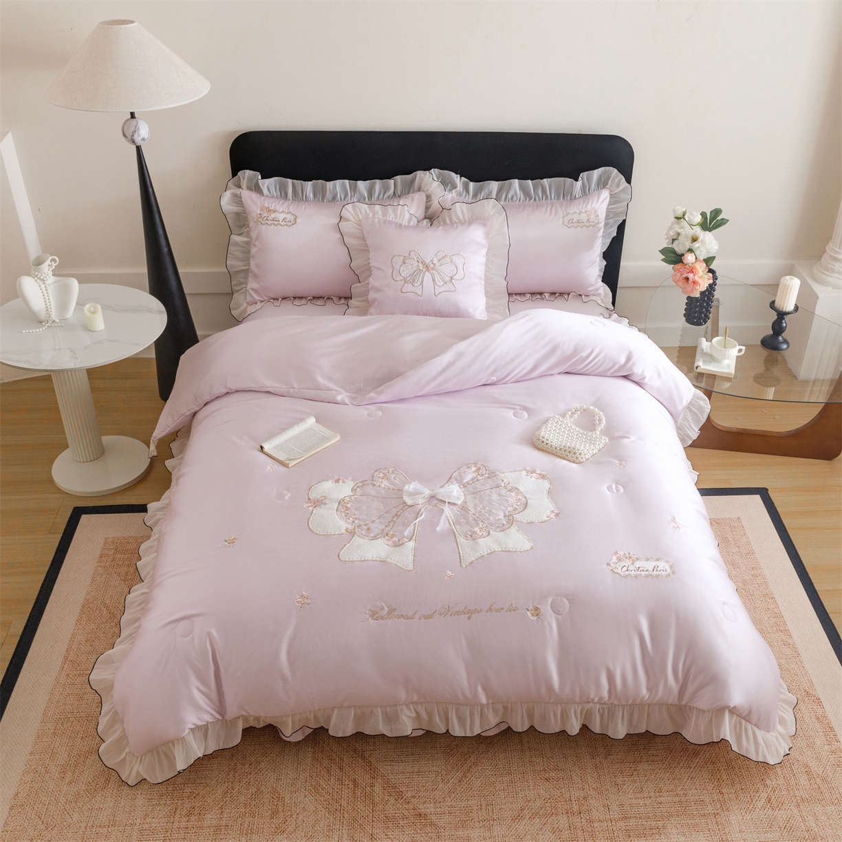 91家纺网 家纺一手货源 找家纺 优贝家纺 2026新款夏被韩版夏被四件套刺绣款直播热款 花仙子-紫