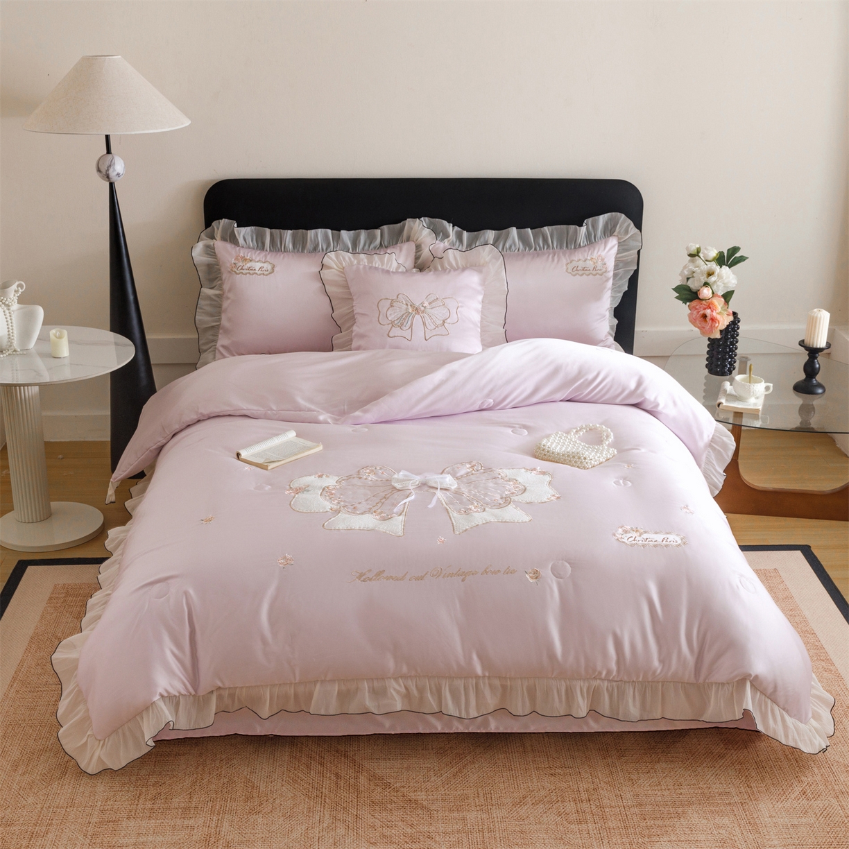 91家纺网 家纺一手货源 找家纺 优贝家纺 2026新款夏被韩版夏被四件套刺绣款直播热款 花仙子-紫