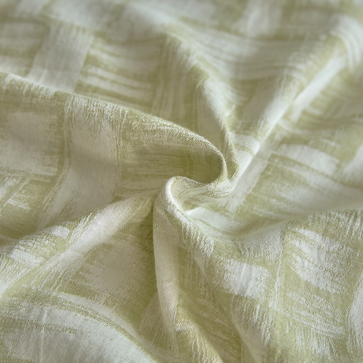 91家纺网 家纺一手货源 找家纺 如一 2026新款A类色织提花全棉双层纱水洗棉四件套 浮光绿