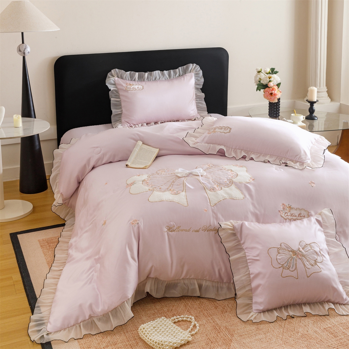 91家纺网 家纺一手货源 找家纺 优贝家纺 2026新款夏被韩版夏被四件套刺绣款直播热款 花仙子-紫