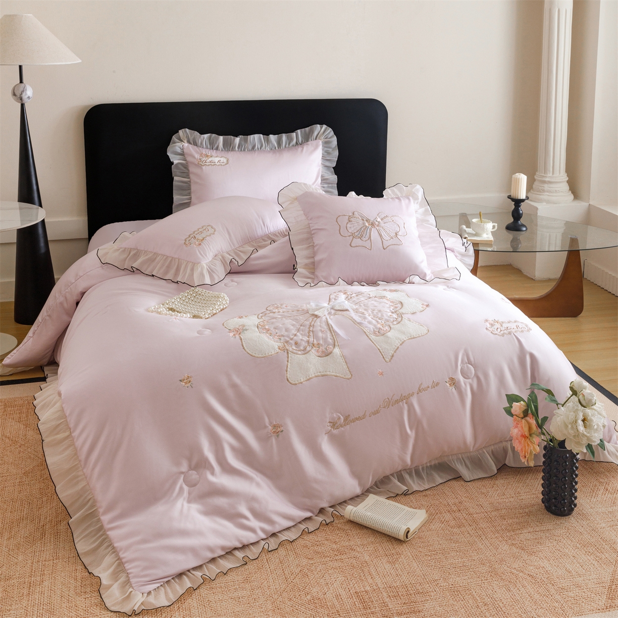 91家纺网 家纺一手货源 找家纺 优贝家纺 2026新款夏被韩版夏被四件套刺绣款直播热款 花仙子-紫