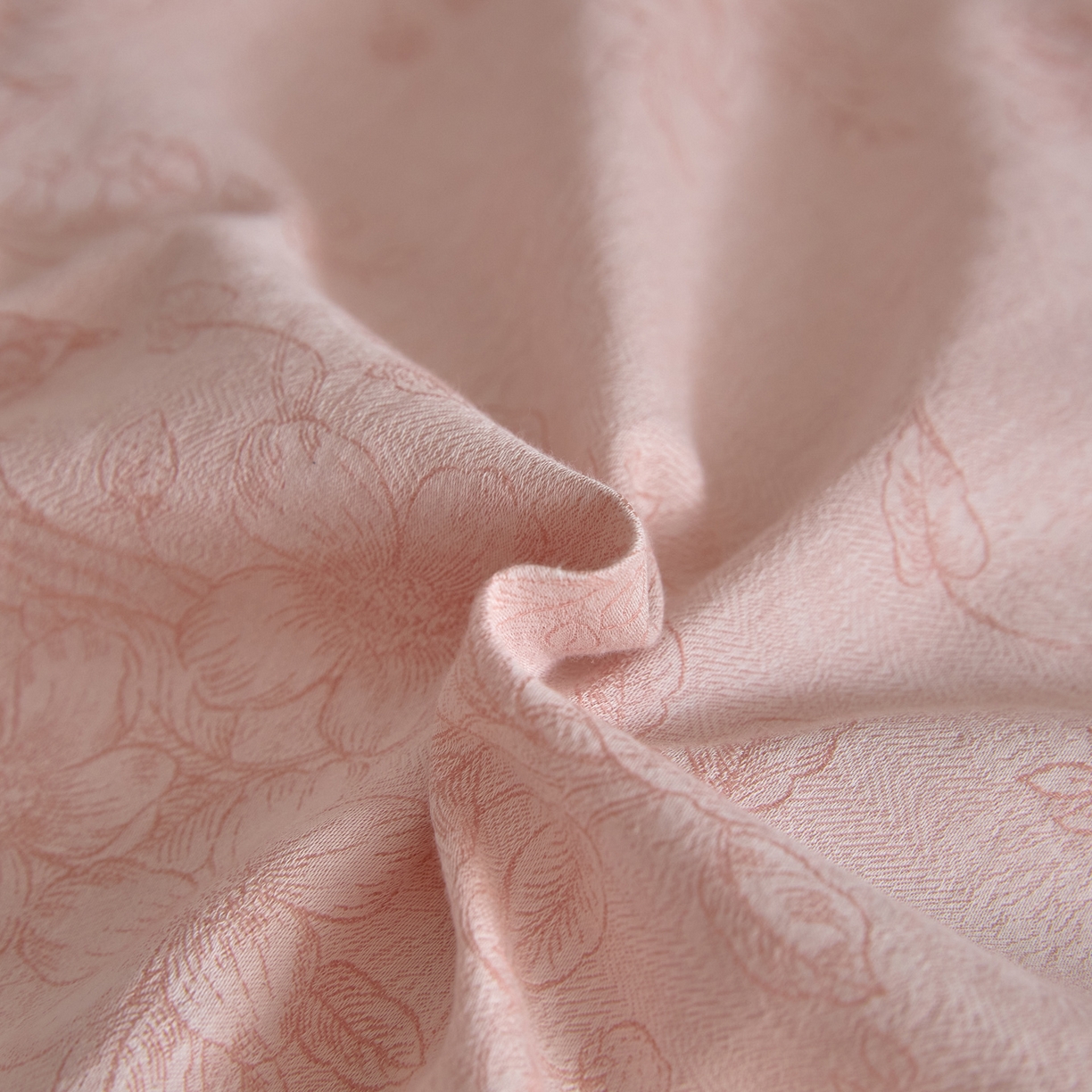 91家纺网 家纺一手货源 找家纺 如一 2026新款A类色织提花全棉双层纱水洗棉四件套 花忆粉