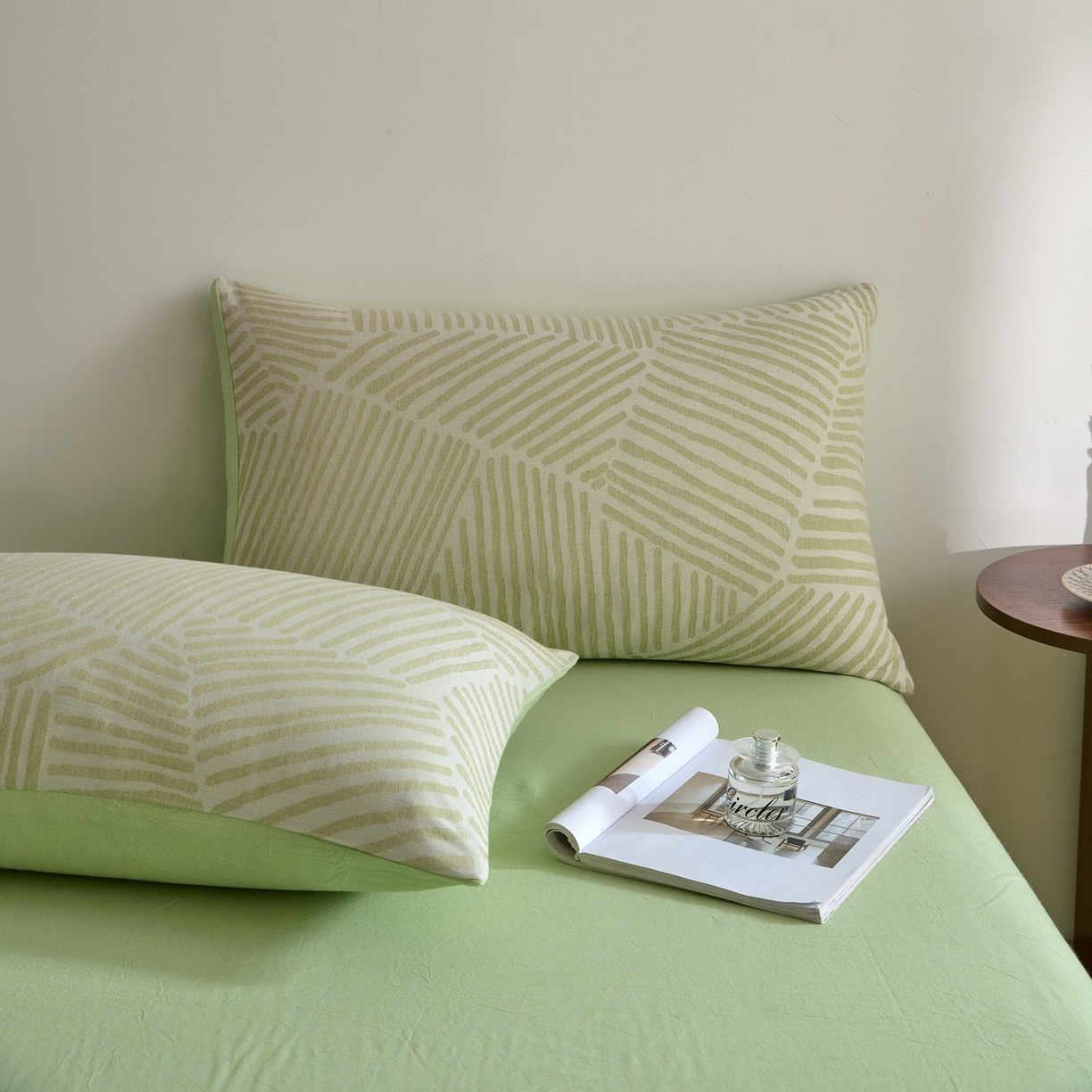 91家纺网 家纺一手货源 找家纺 如一 2026新款A类色织提花全棉双层纱水洗棉四件套 序章绿