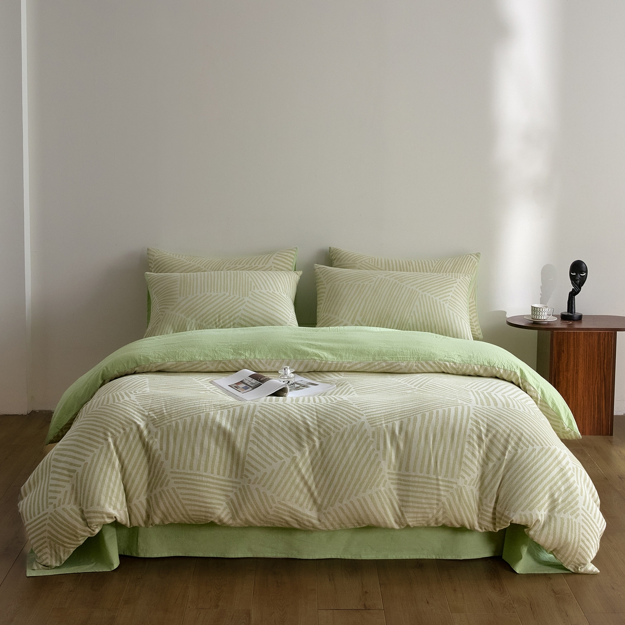 91家纺网 家纺一手货源 找家纺 如一 2026新款A类色织提花全棉双层纱水洗棉四件套 序章绿