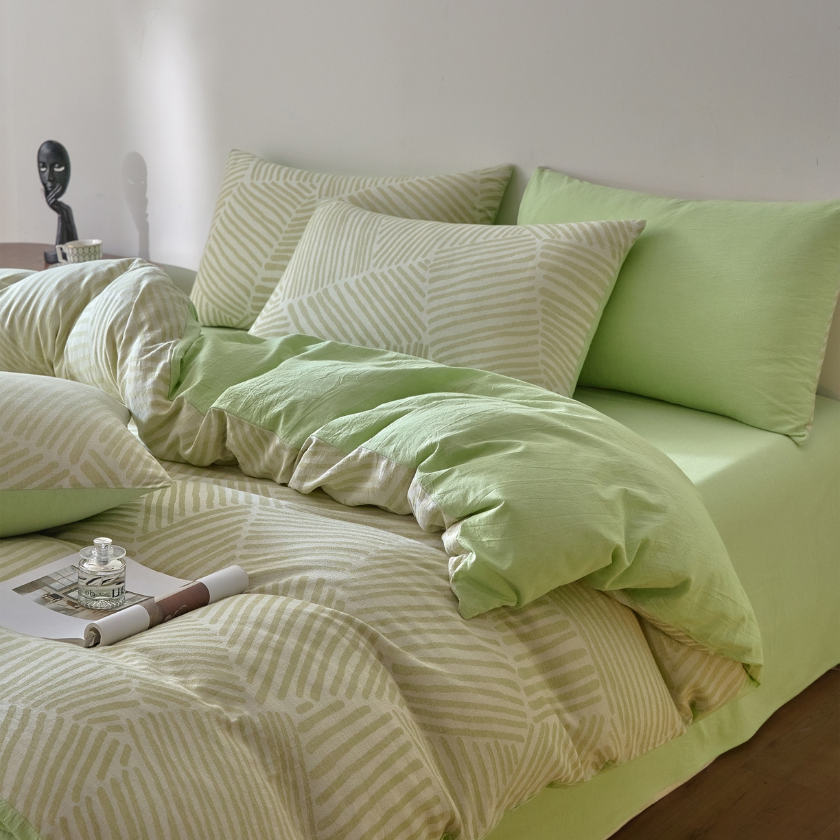 如一 2026新款A类色织提花全棉双层纱水洗棉四件套 序章绿