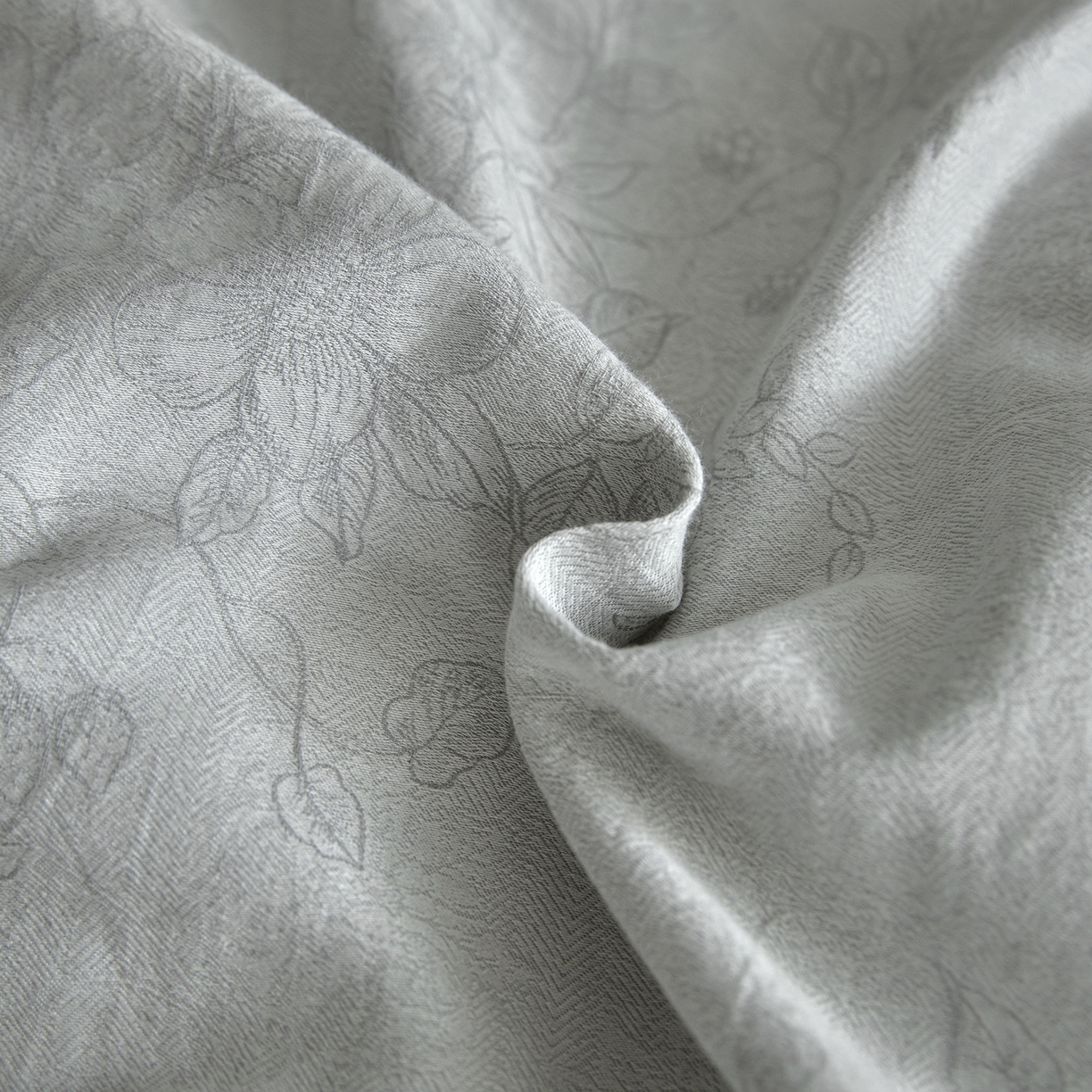 91家纺网 家纺一手货源 找家纺 如一 2026新款A类色织提花全棉双层纱水洗棉四件套 花忆灰