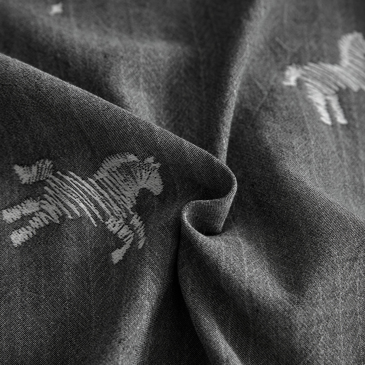 91家纺网 家纺一手货源 找家纺 如一 2026新款A类色织提花全棉双层纱水洗棉四件套 骏影黑