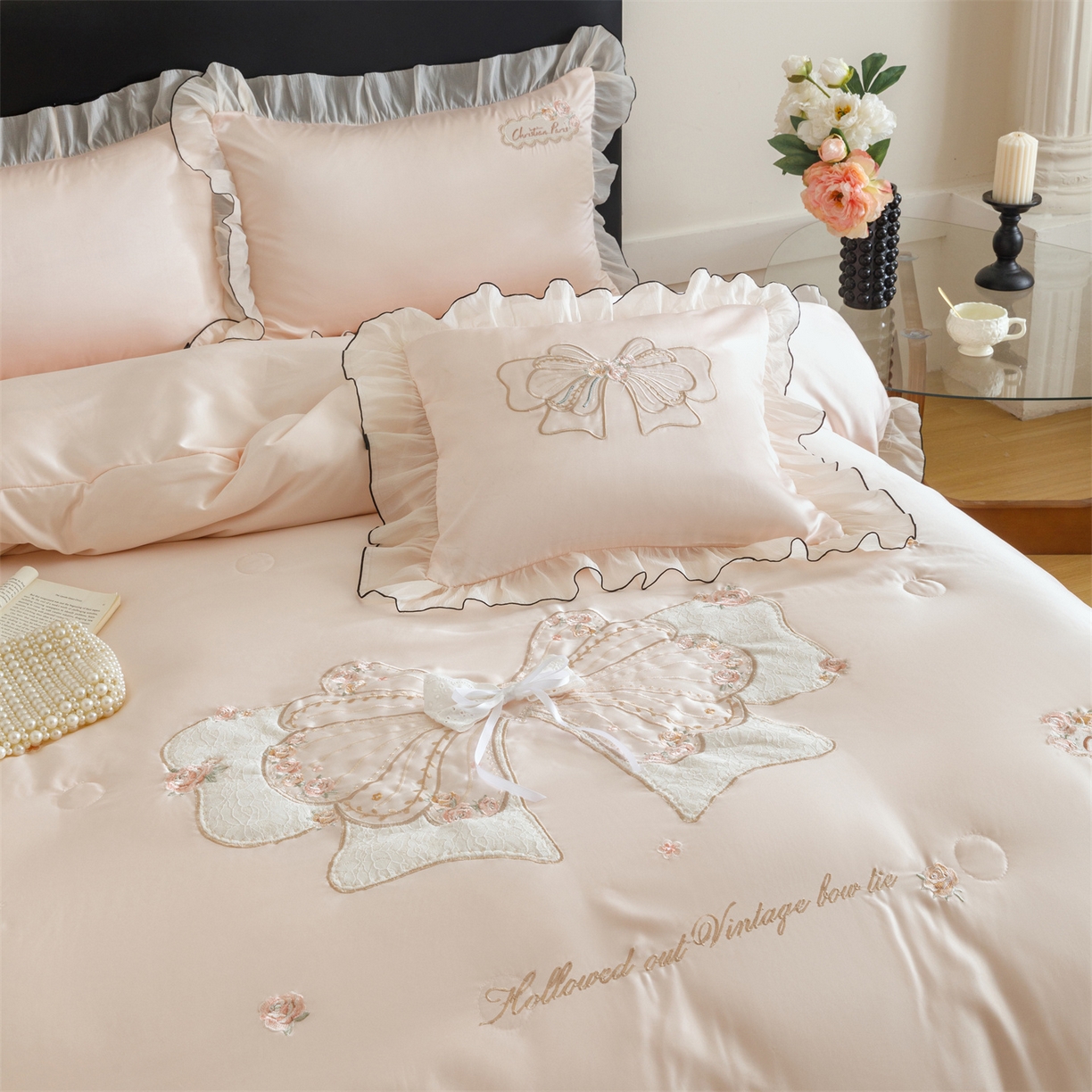 91家纺网 家纺一手货源 找家纺 优贝家纺 2026新款夏被韩版夏被四件套刺绣款直播热款 花仙子-粉