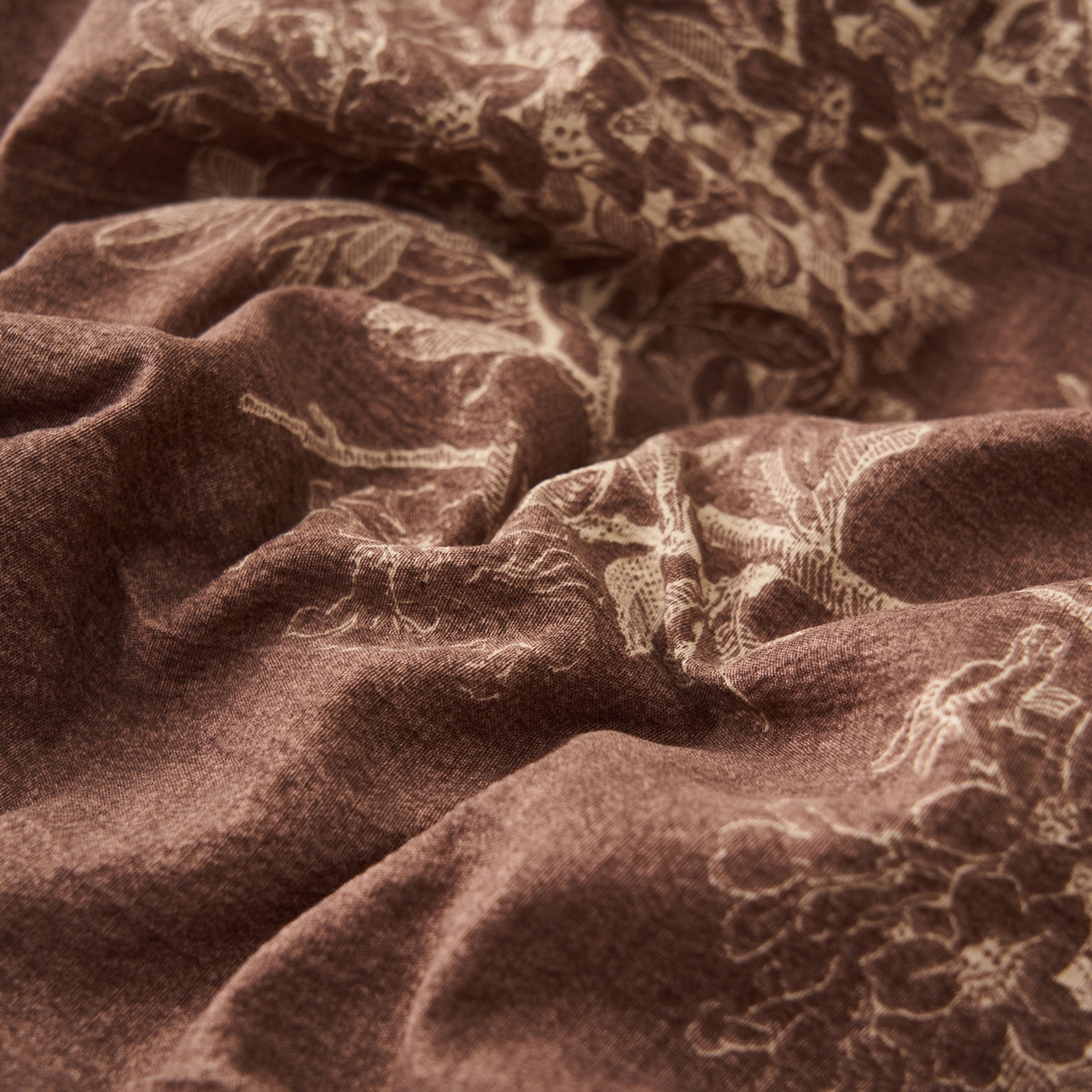 91家纺网 家纺一手货源 找家纺 晨曦家纺 2026春夏新款复古博主风A类亚麻皱皱纱花边四件套 秋野树影