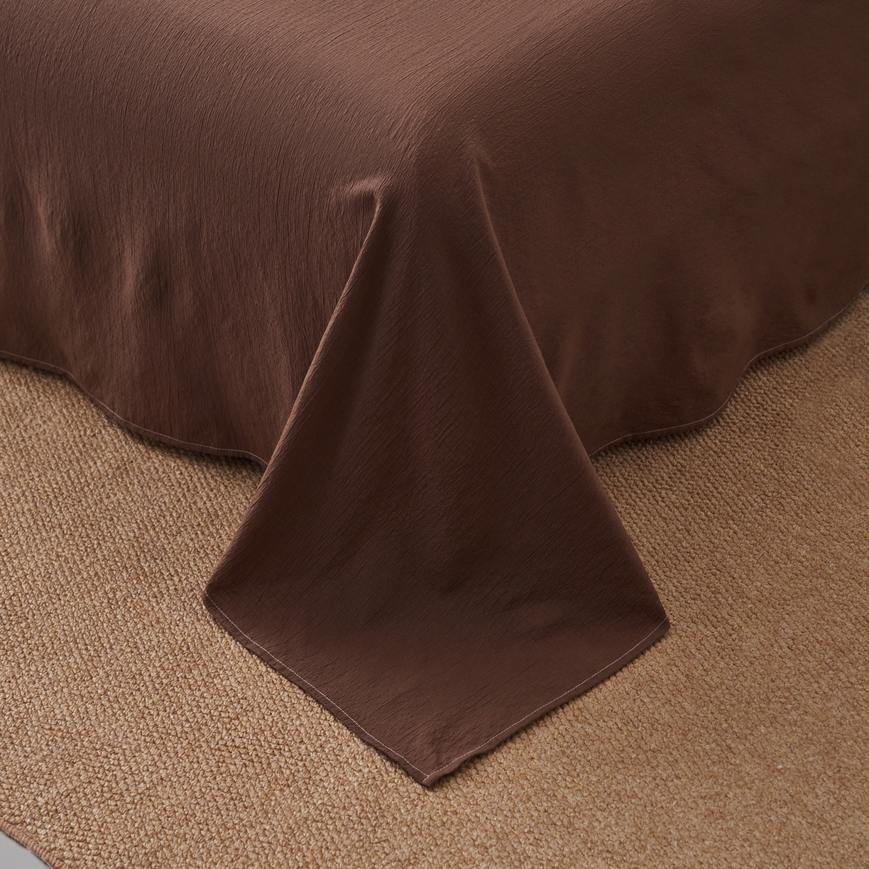 91家纺网 家纺一手货源 找家纺 晨曦家纺 2026春夏新款复古博主风A类亚麻皱皱纱花边四件套 秋野树影