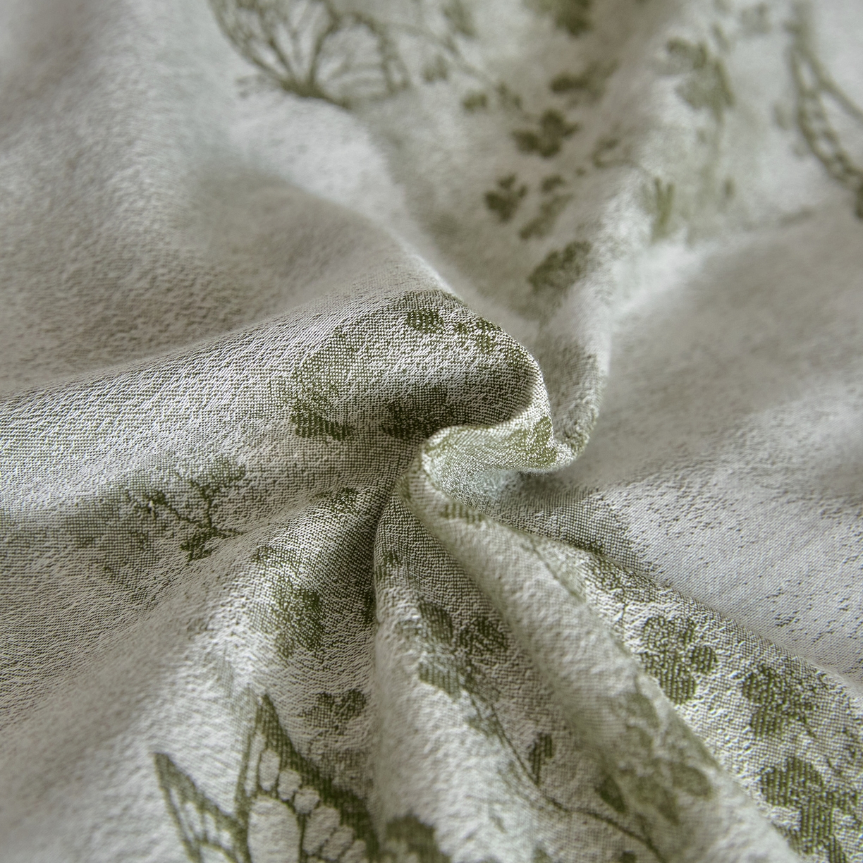 91家纺网 家纺一手货源 找家纺 如一 2026新款A类色织提花全棉双层纱水洗棉四件套 蝶漫绿