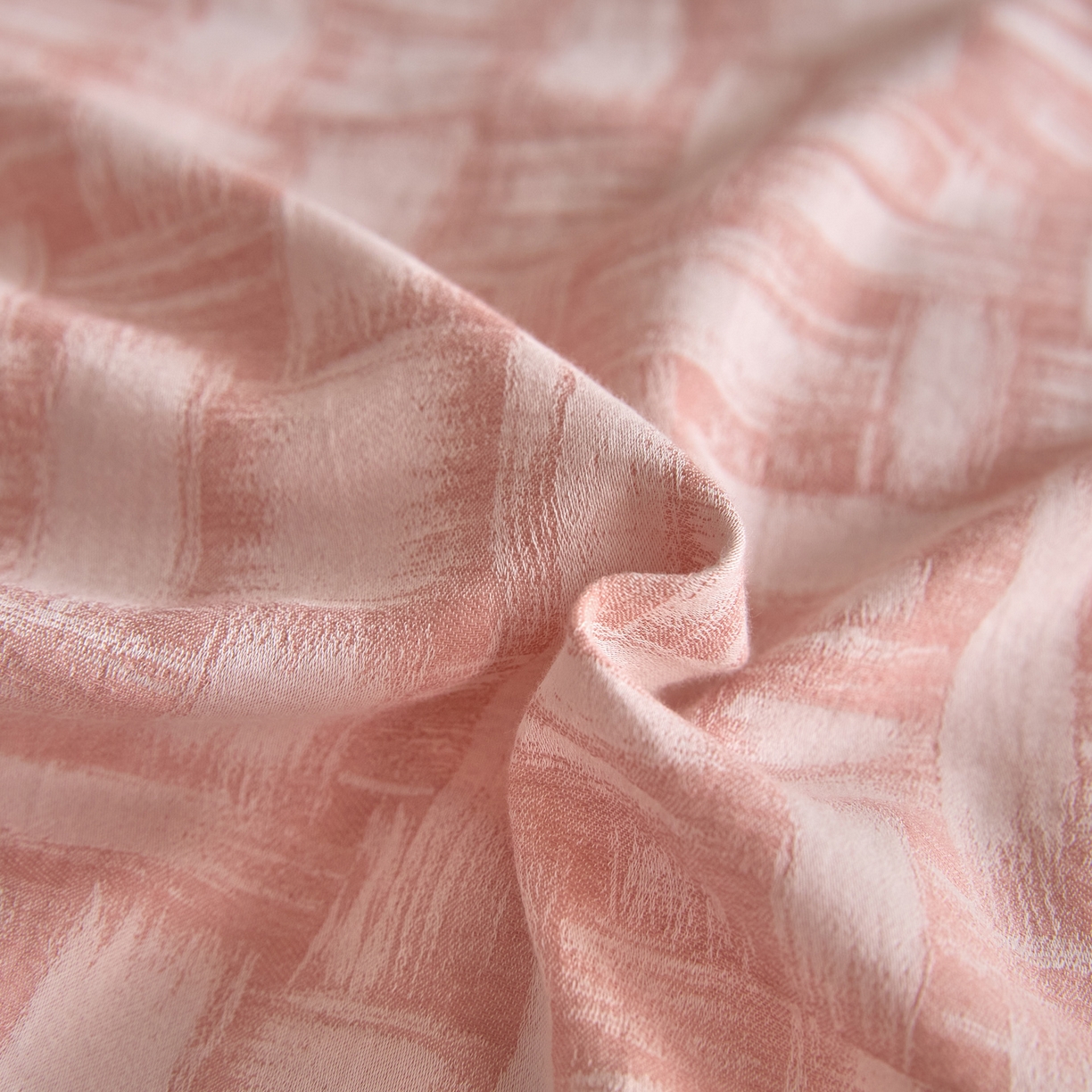 91家纺网 家纺一手货源 找家纺 如一 2026新款A类色织提花全棉双层纱水洗棉四件套 浮光粉